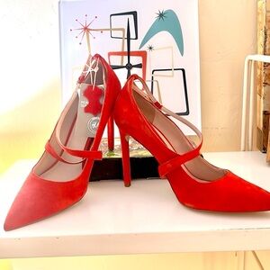 NWT,H&M Nova Stiletto Heels,Tangerine Red,Sexy Crisscross Straps, Size US 8.5